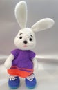 Knitted hare, handwork, white, long ears, dress